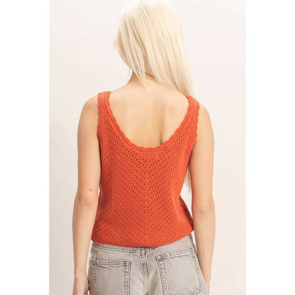 Scallop Button-Front Knit Tank