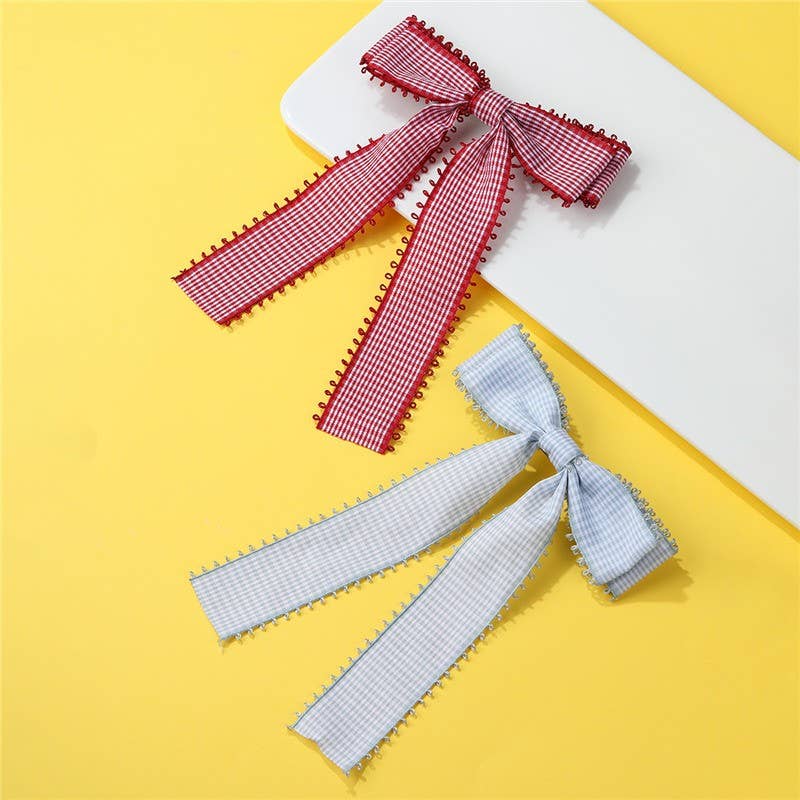 Gingham Lace-Trim Bow Hair Clip