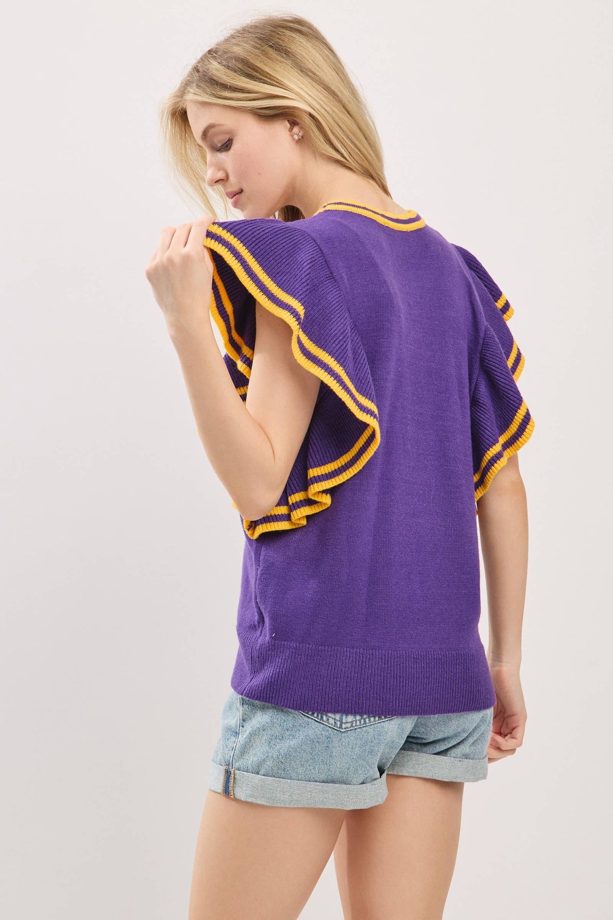 Game Day Varsity Ruffle Knit Top