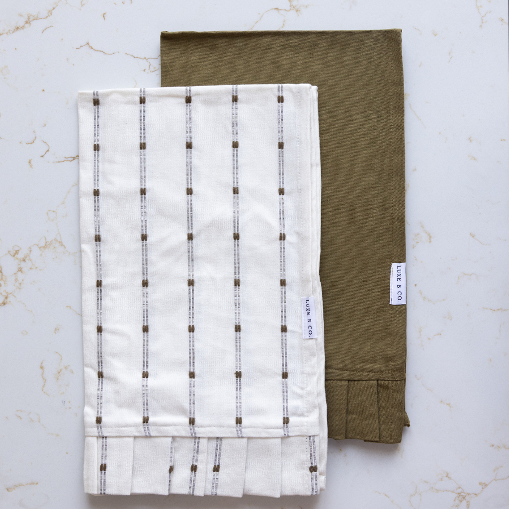 Olive Stripe Ruffle Kitchen Towel