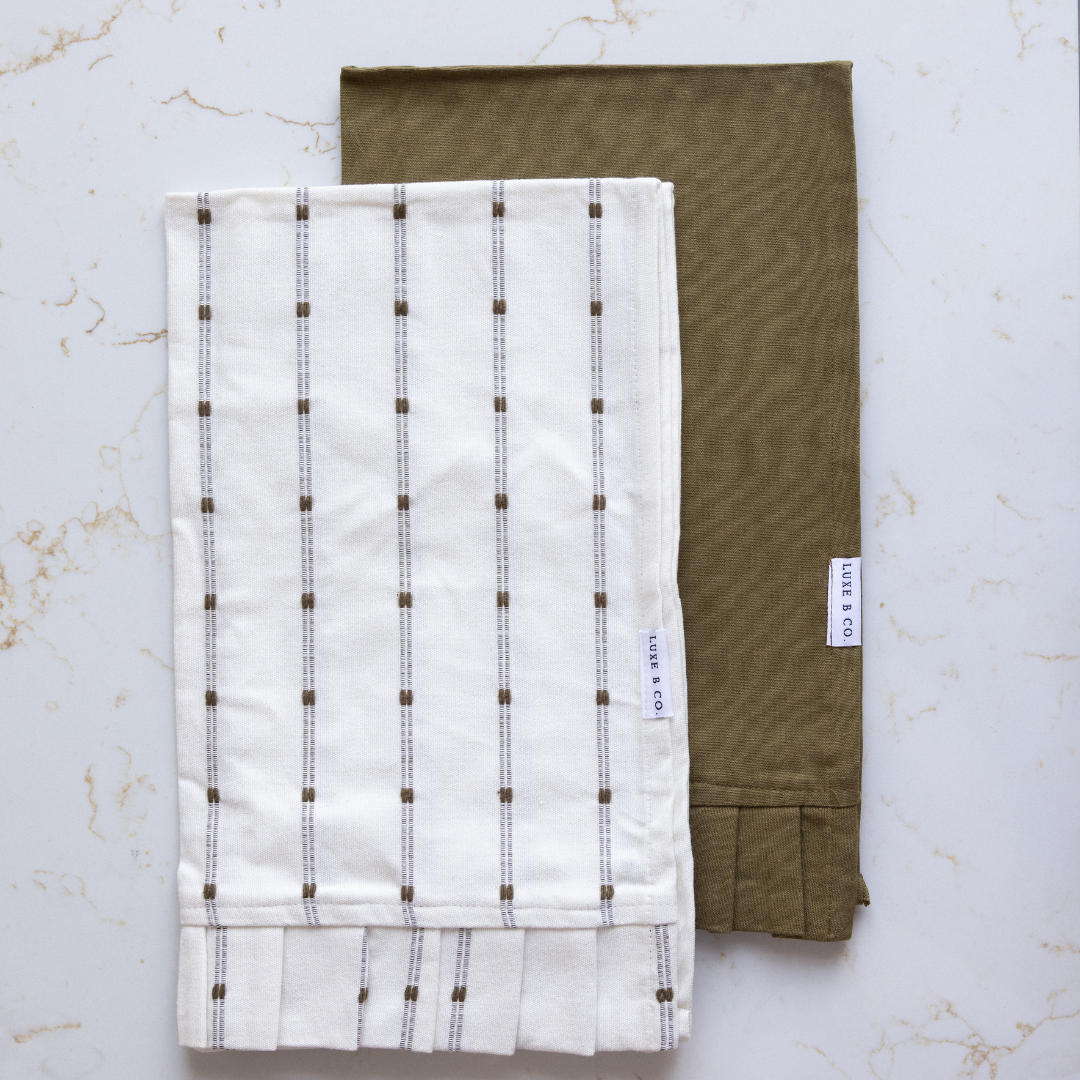 Olive Stripe Ruffle Kitchen Towel