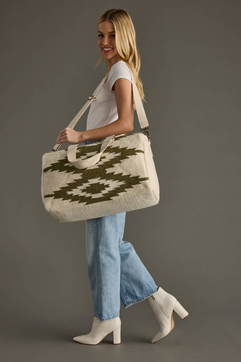 Cream + Olive Western Duffel