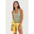 Halter Neck Buttoned Washed Tank Set