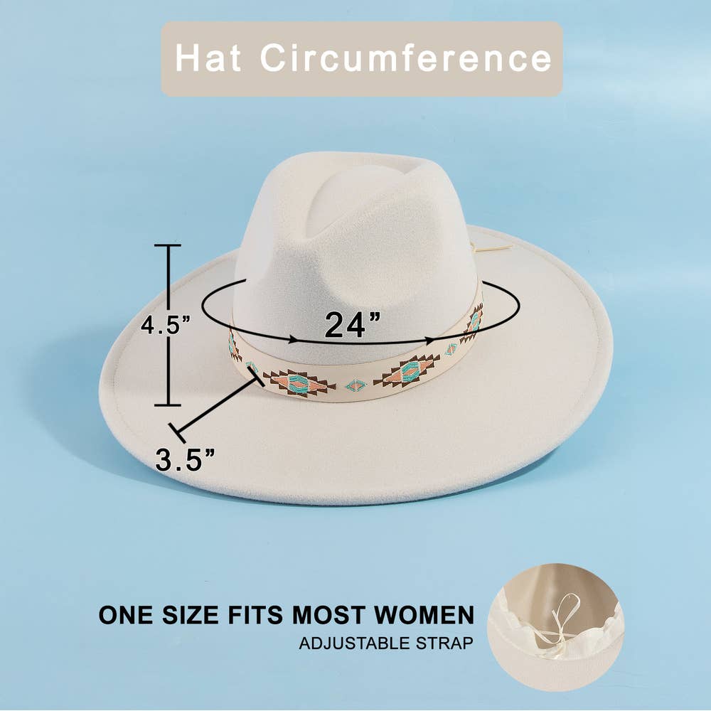 Embroidered Ribbon Wide Brim Fedora