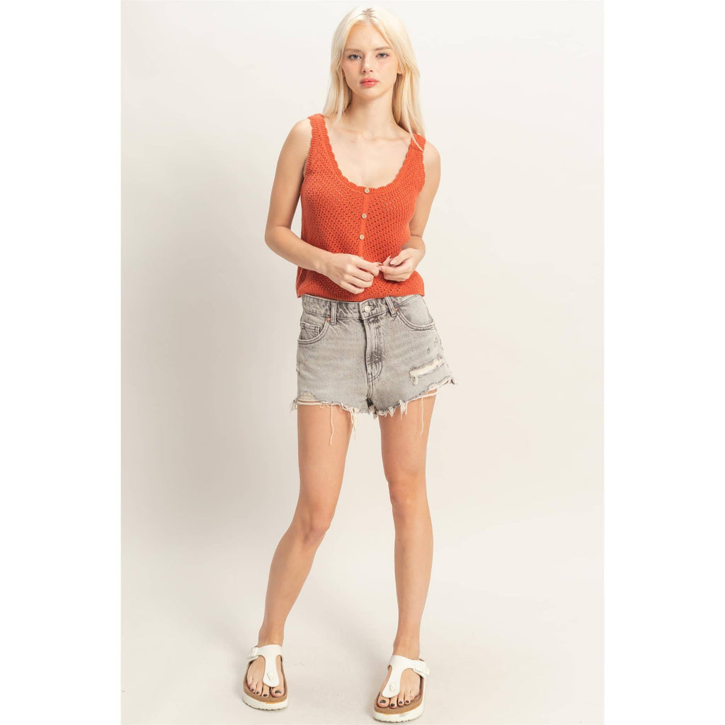 Scallop Button-Front Knit Tank