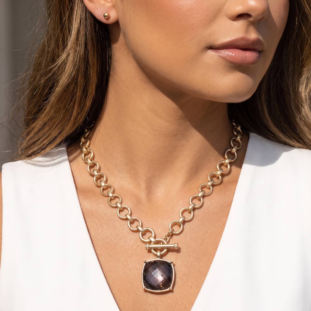 Faceted Stone Toggle Necklace