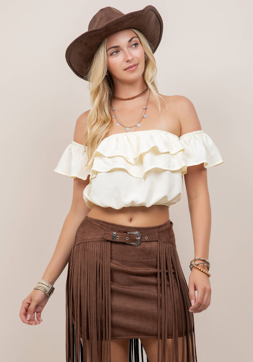 Ivory Off-Shoulder Ruffle Top