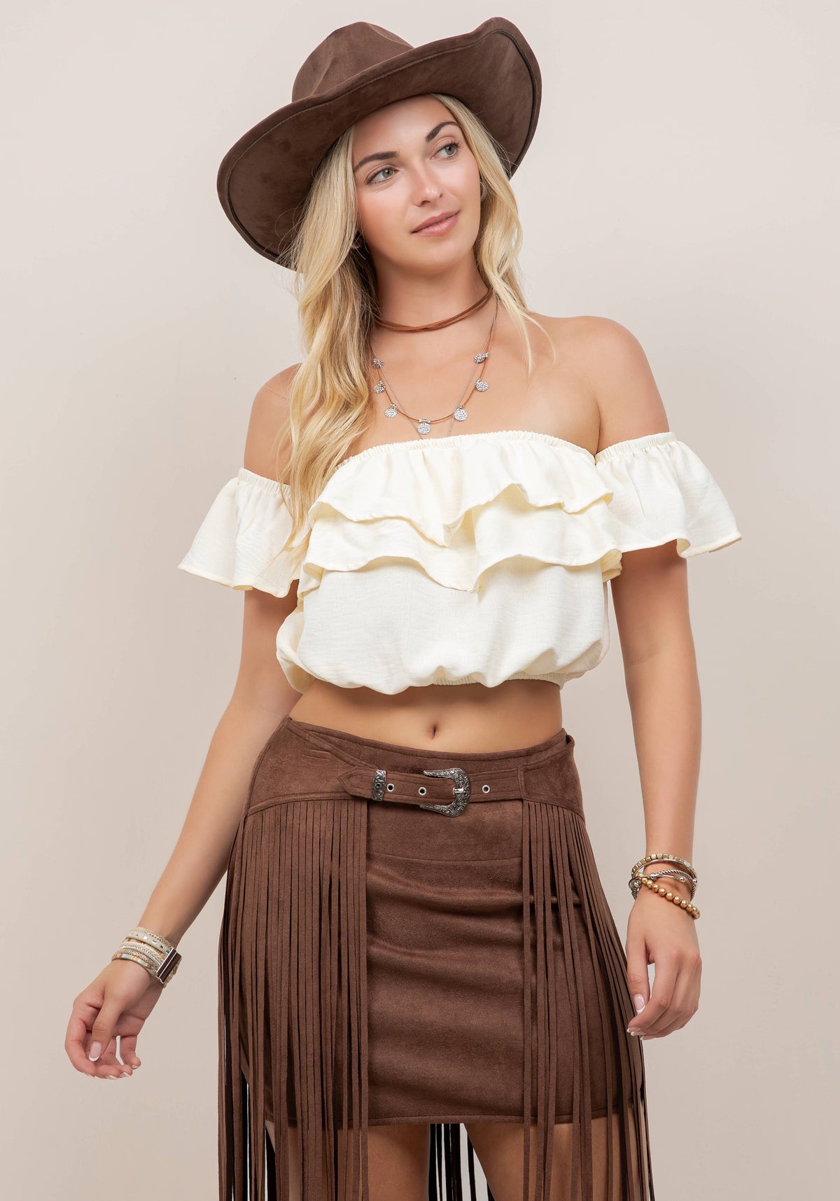 Ivory Off-Shoulder Ruffle Top