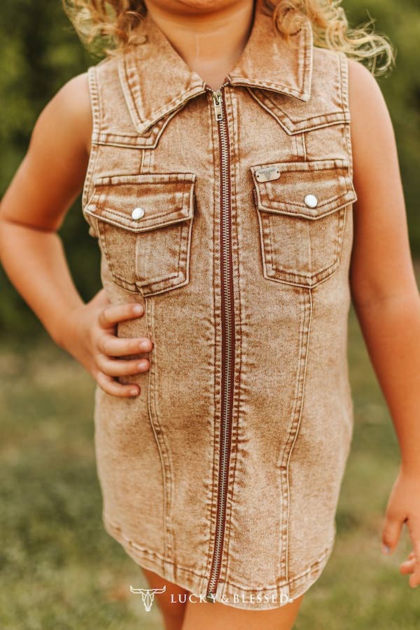 Girls Camel Western Denim Dress
