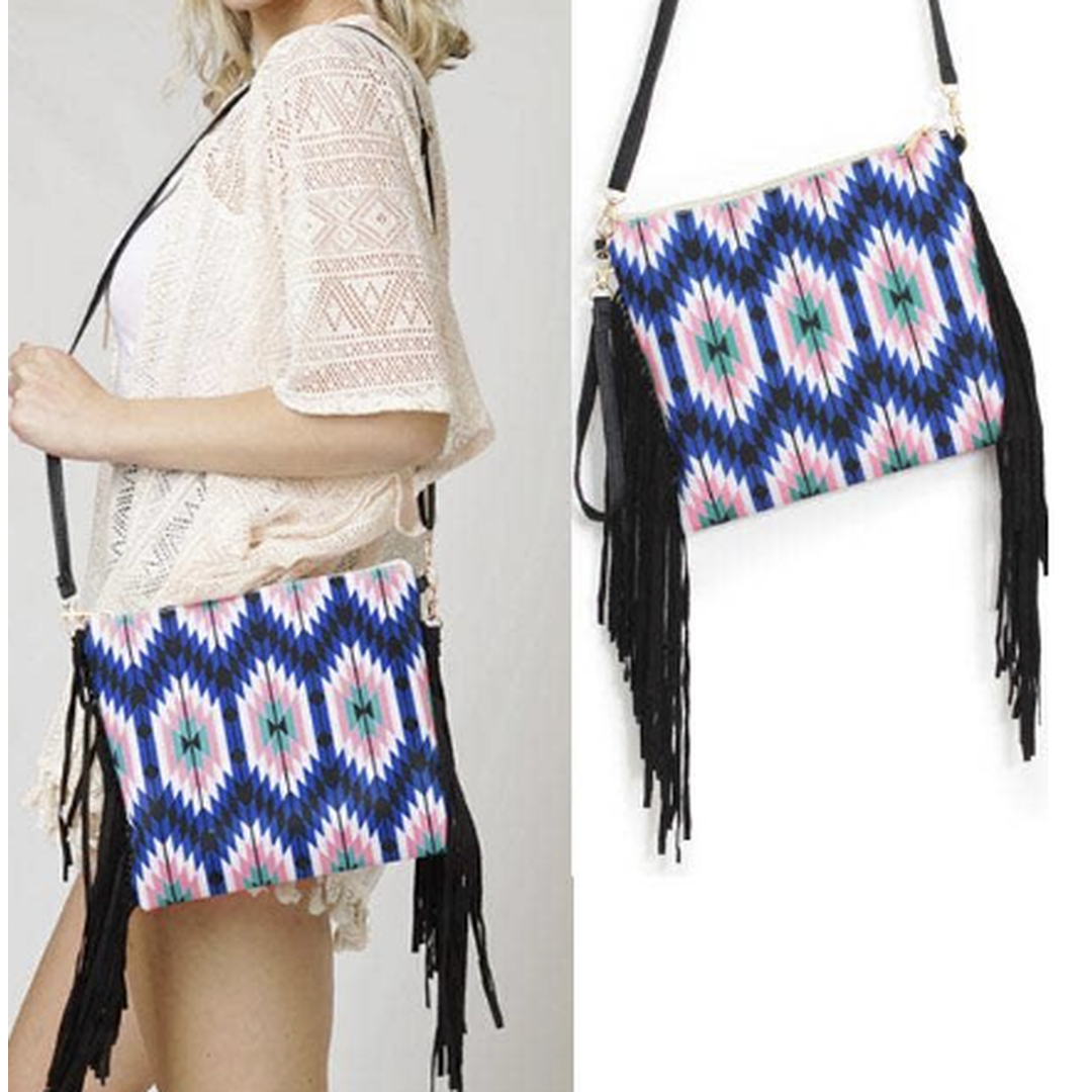 Geometric Fringe Crossbody Clutch