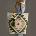 Cream + Green Western Tote